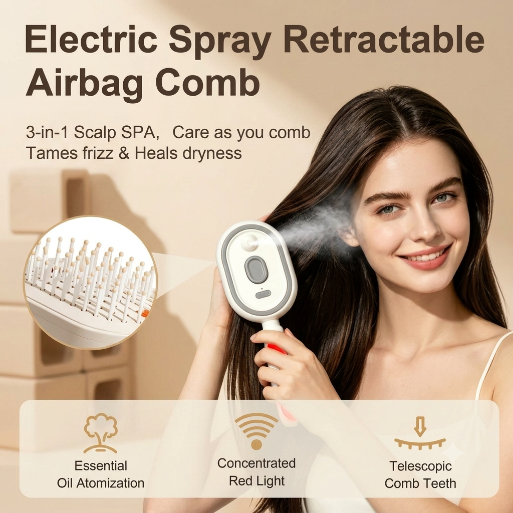 3-in-1 Electric Steam Spray Brush ✨ Rechargeable Detangling Tool with Oil