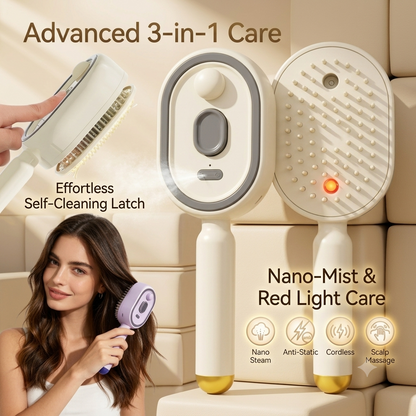 3-in-1 Electric Steam Spray Brush ✨ Rechargeable Detangling Tool with Oil