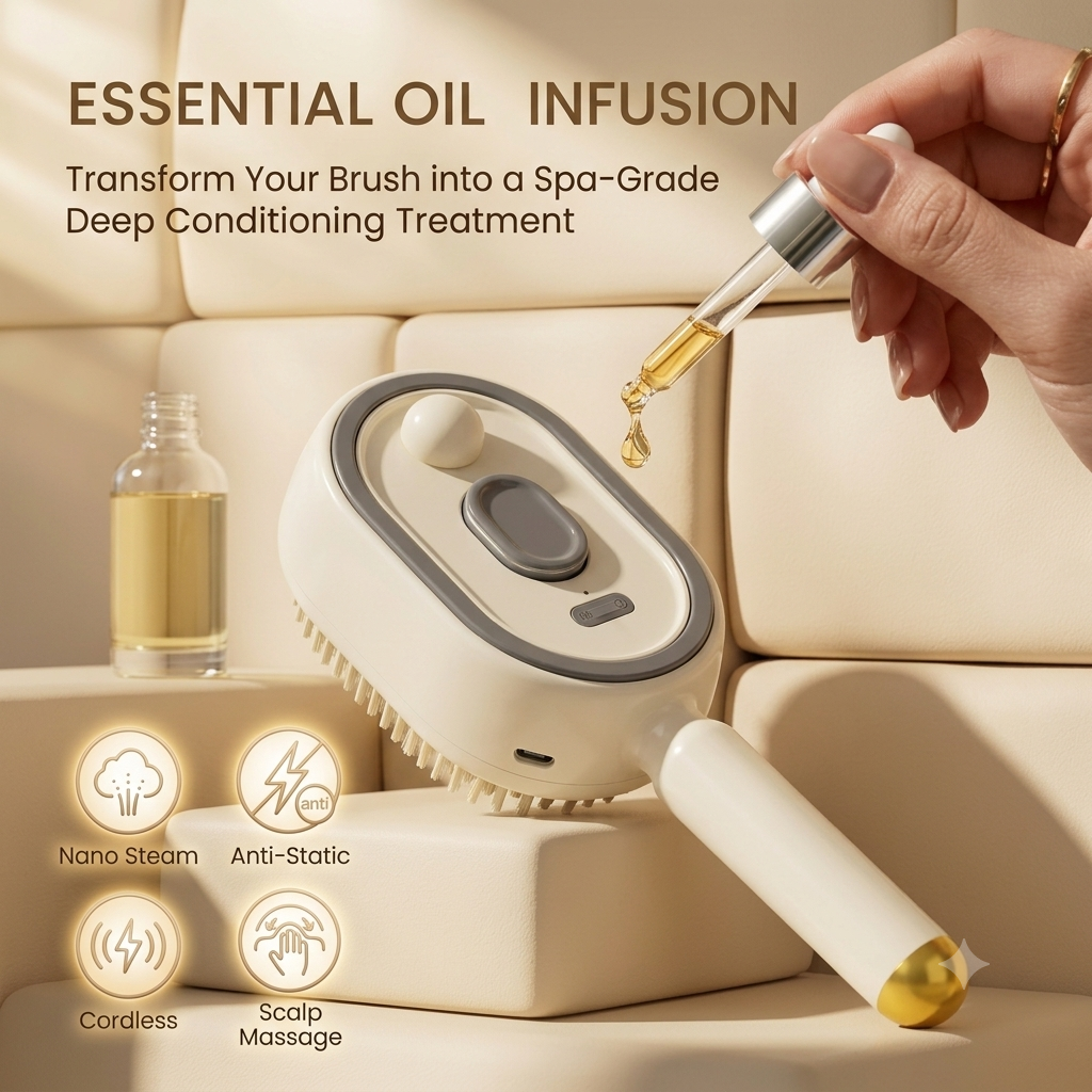 3-in-1 Electric Steam Spray Brush ✨ Rechargeable Detangling Tool with Oil