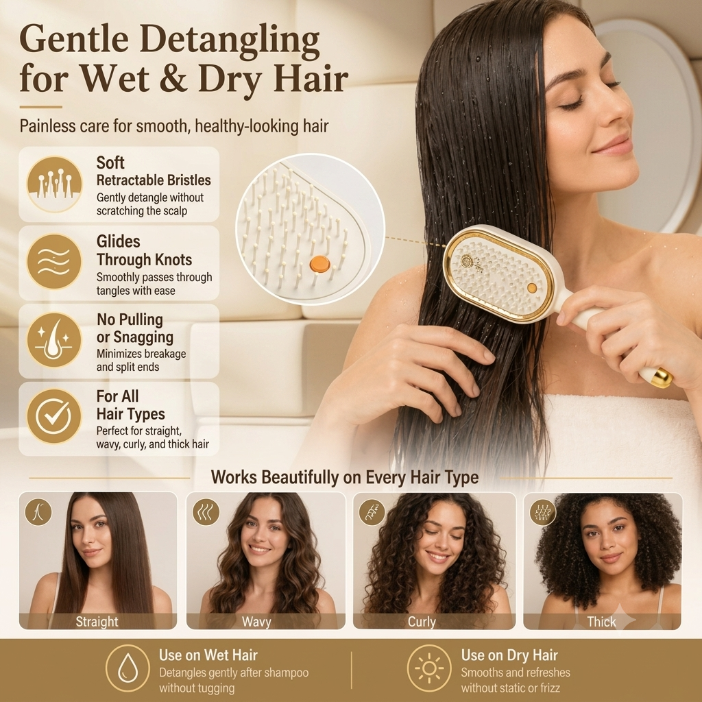 3-in-1 Electric Steam Spray Brush ✨ Rechargeable Detangling Tool with Oil