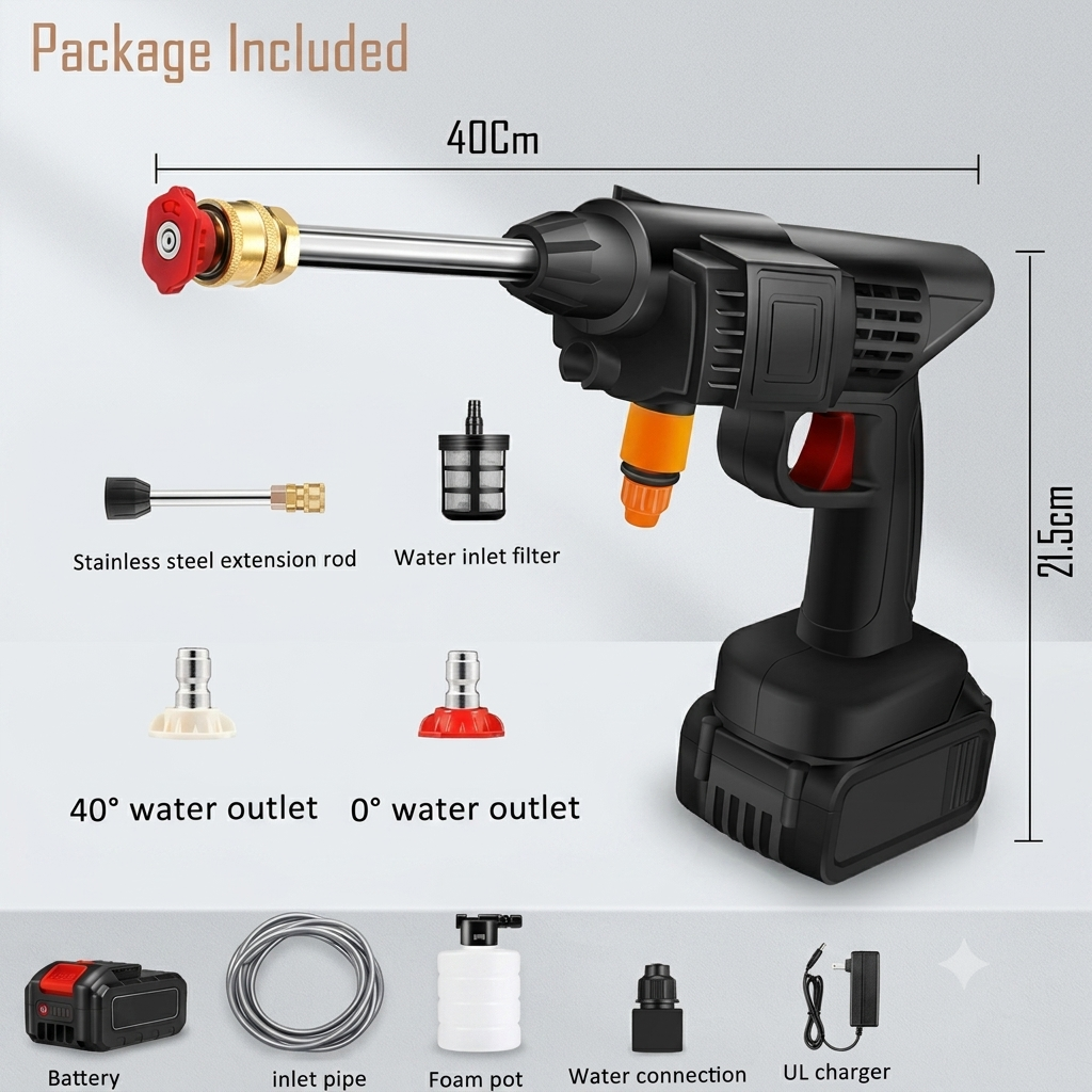 Pressure Washer For Car Wash Bike-Pets Care -Windows-Garden plants & Floor Wash Etc With Double Battery 🔥