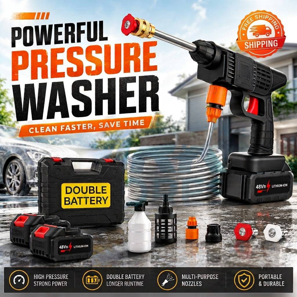Pressure Washer For Car Wash Bike-Pets Care -Windows-Garden plants & Floor Wash Etc With Double Battery 🔥