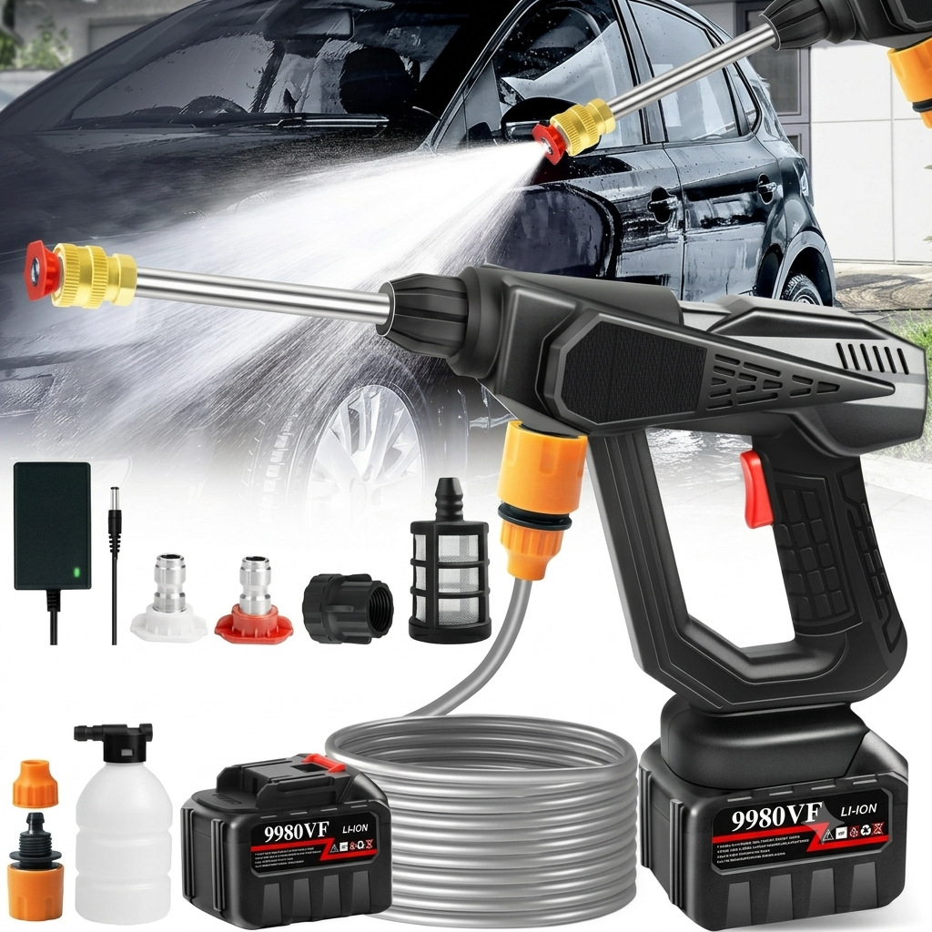 Pressure Washer For Car Wash Bike-Pets Care -Windows-Garden plants & Floor Wash Etc With Double Battery 🔥